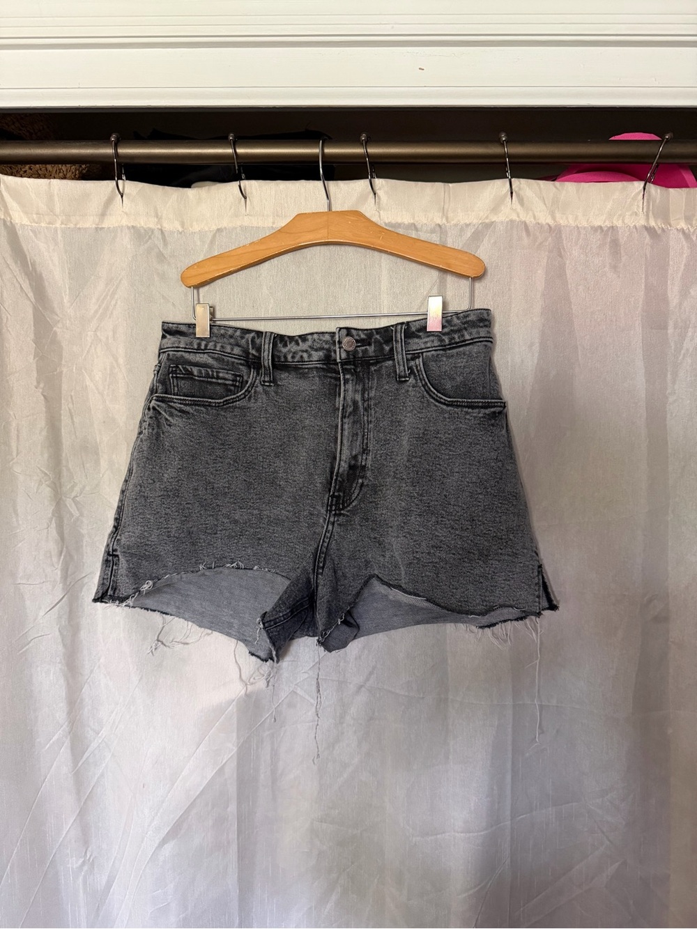 High-Waist Distressed Denim Shorts - Gray